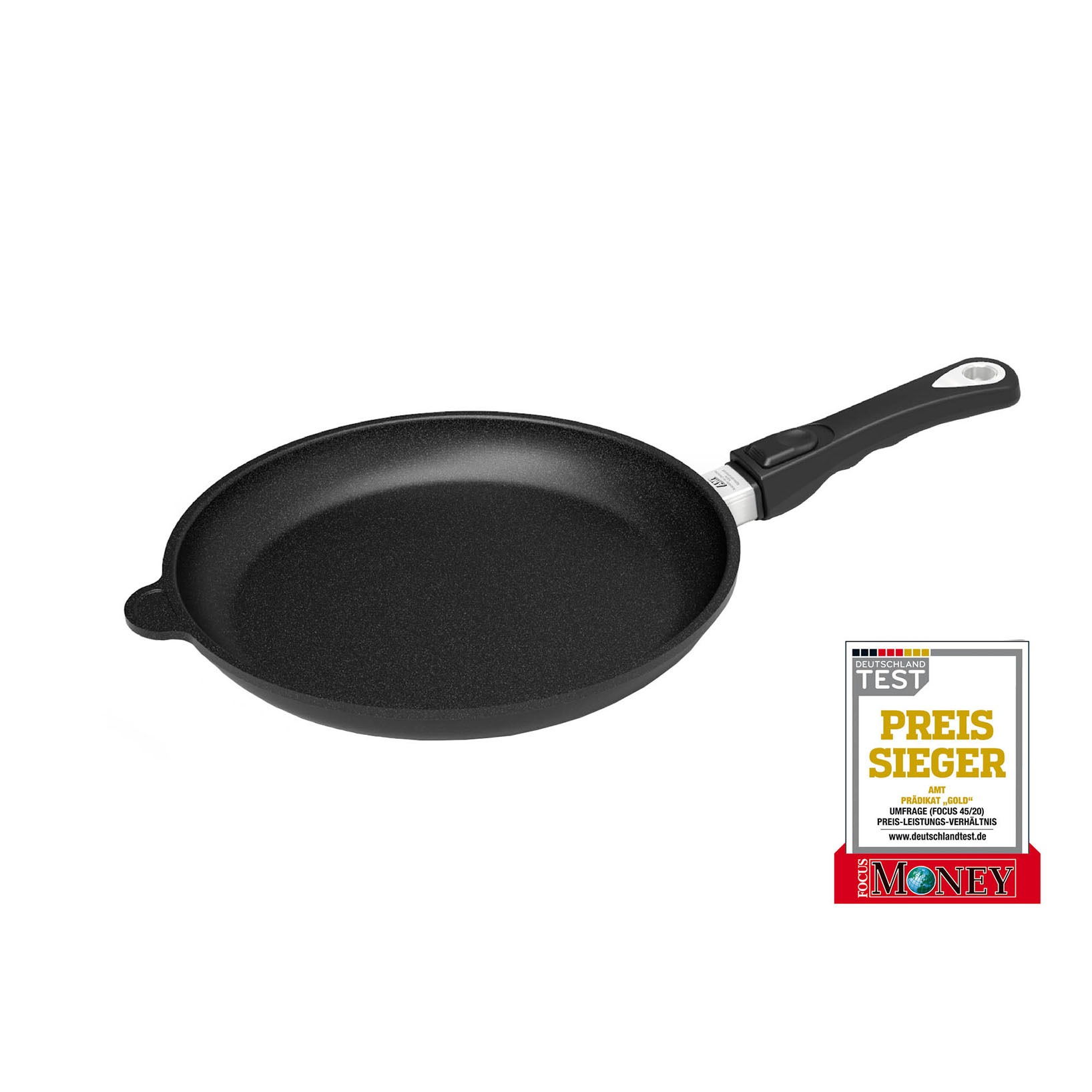 AMT Gastroguss – Bratpfanne / Schwenkpfanne Ø 28 cm, 4 cm hoch – ohne Induktion, abnehmbarer Stiel