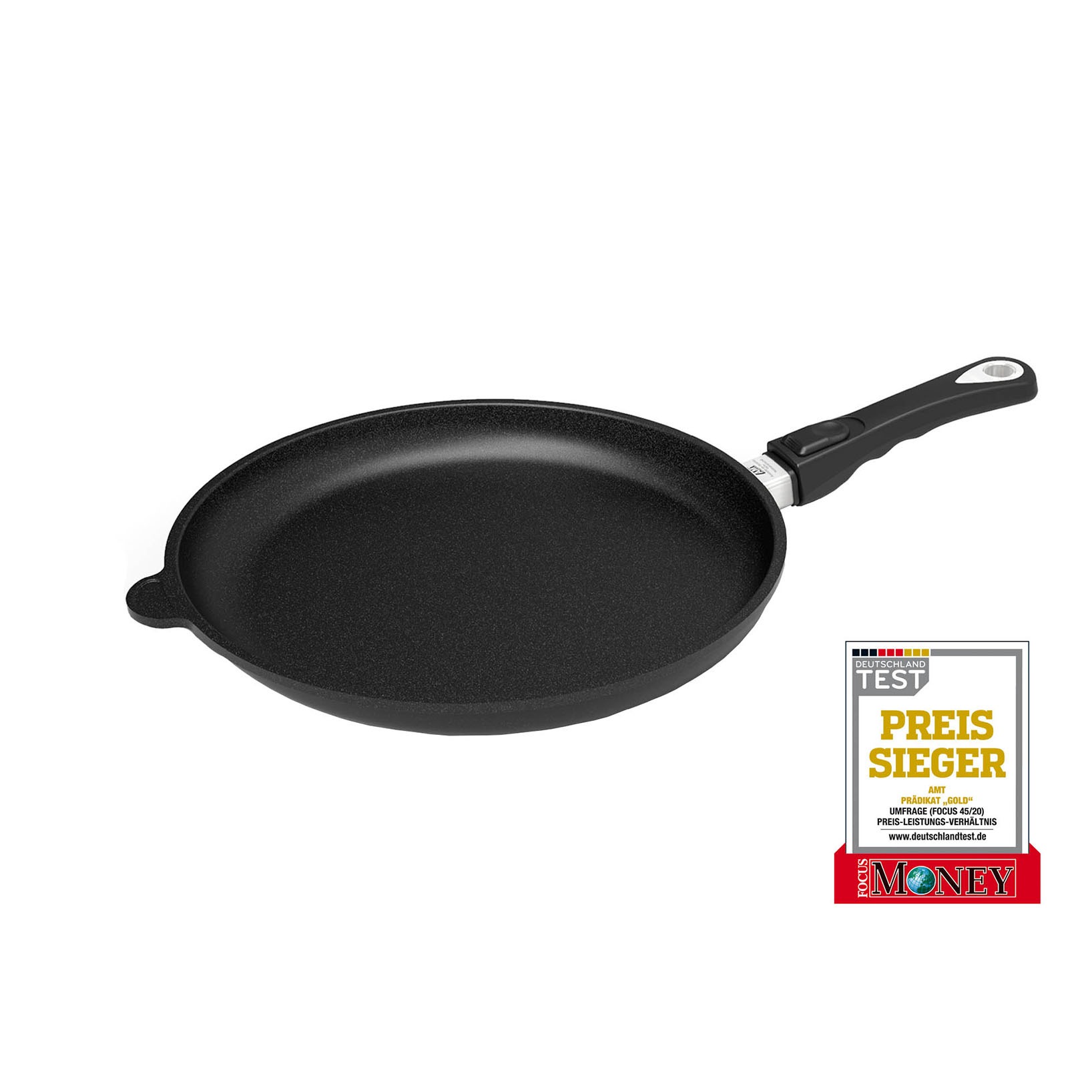 AMT Gastroguss – Bratpfanne / Schwenkpfanne Ø 32 cm, 4 cm hoch – ohne Induktion, abnehmbarer Stiel