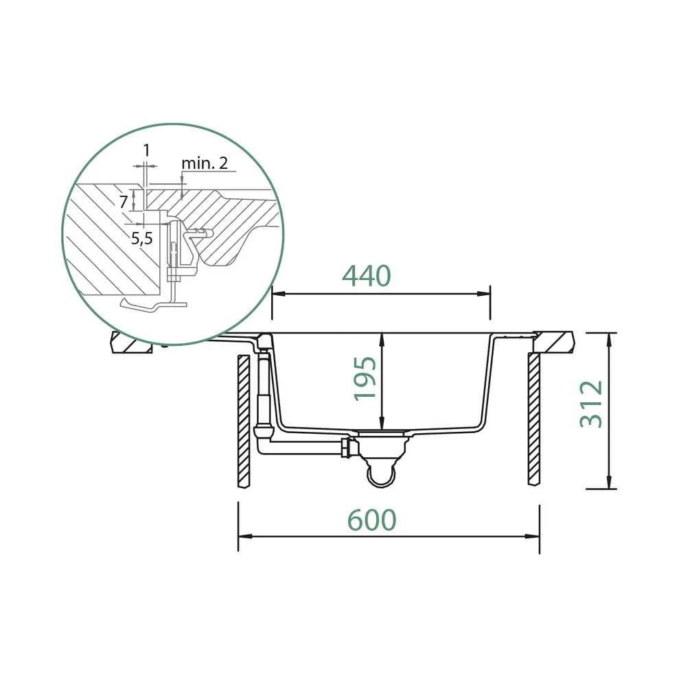Schock CRISTADUR® Spüle Mono D-100XS Flächenbündig – Bild 3
