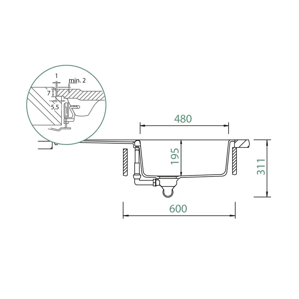 Schock CRISTADUR® Spüle Mono D-100L Flächenbündig – Bild 3