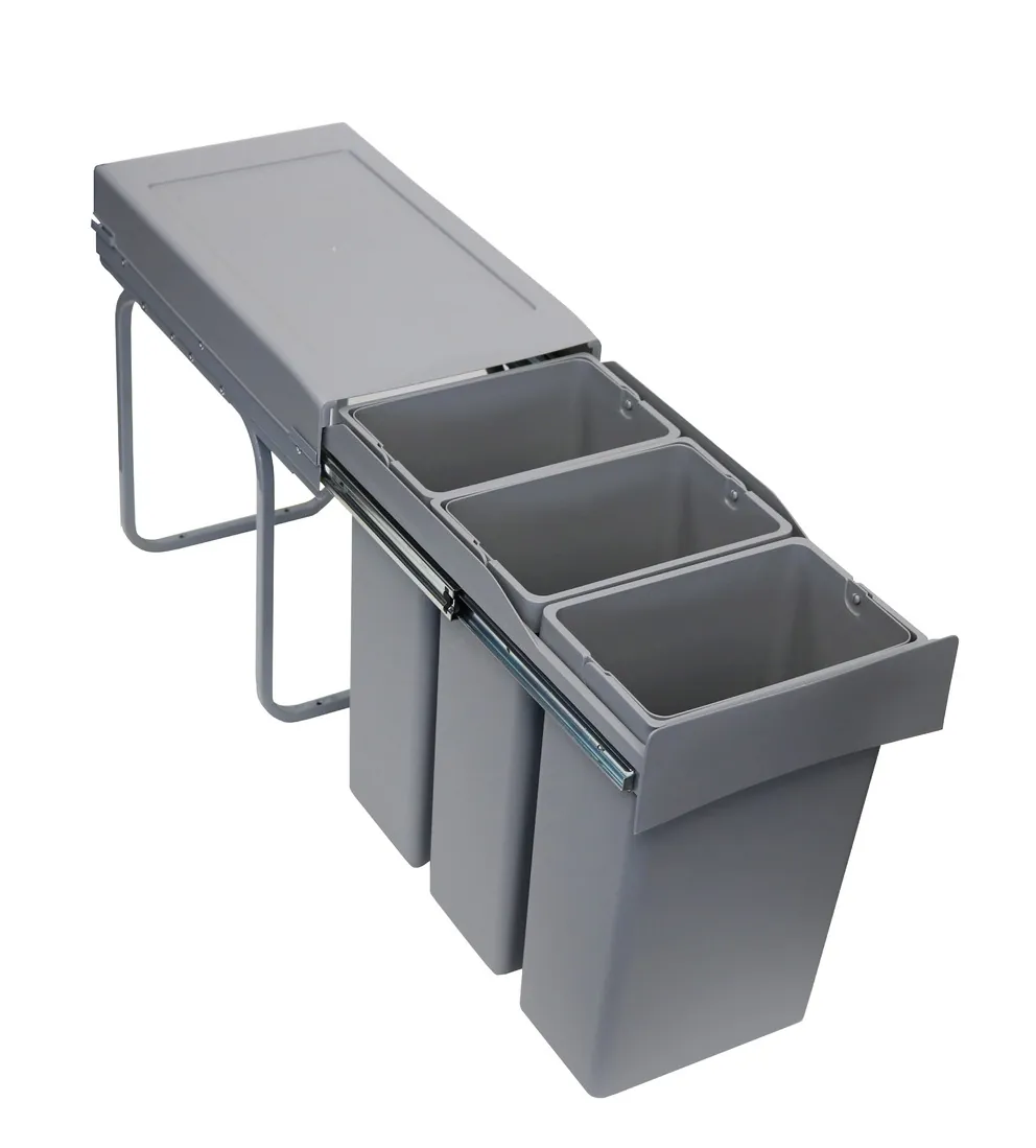 Abfallsammler 3-fach ab 30 cm 3x10 L hellgrau Vollauszug – Bild 3